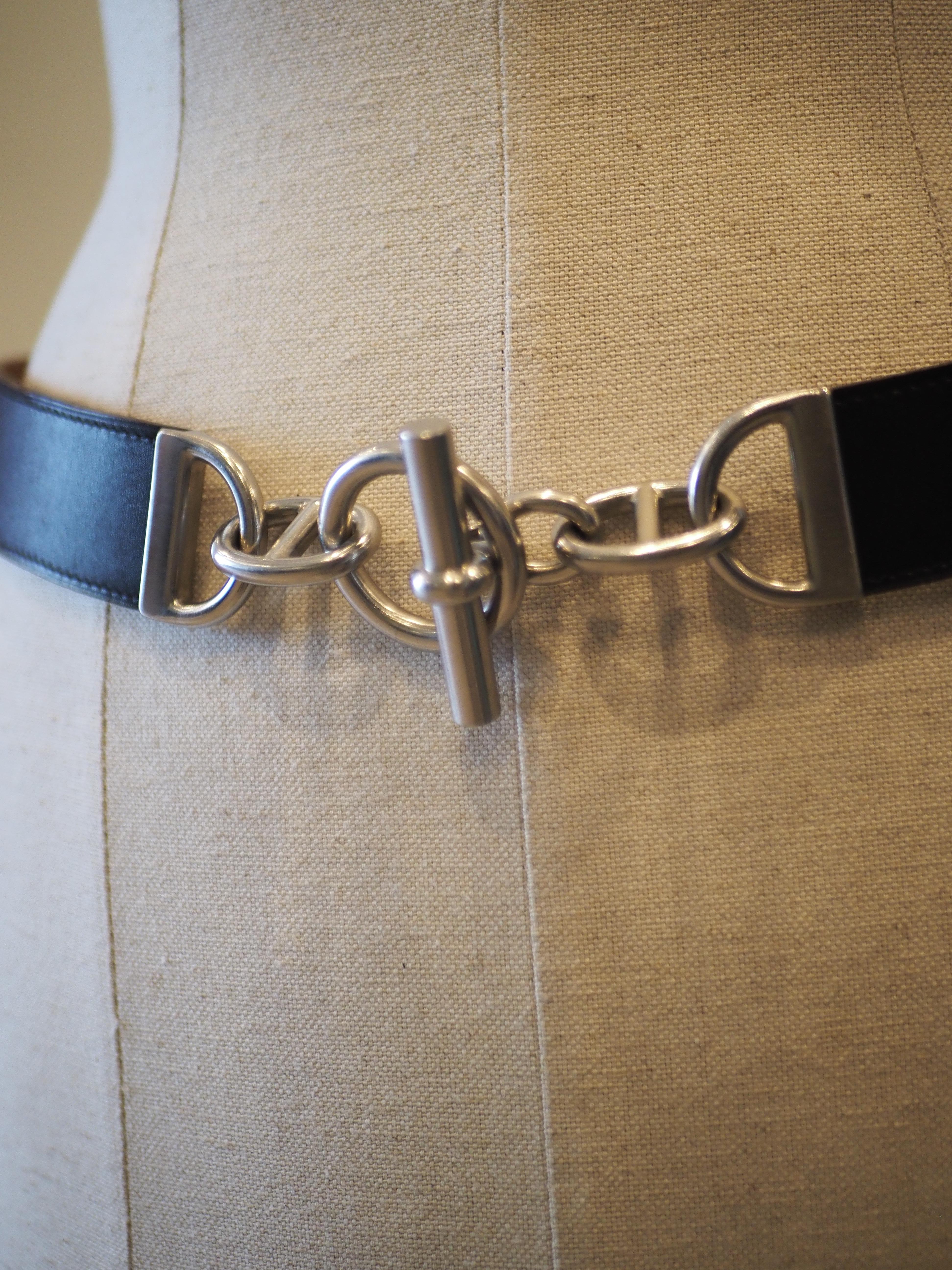 Black Hermès black silver belt For Sale