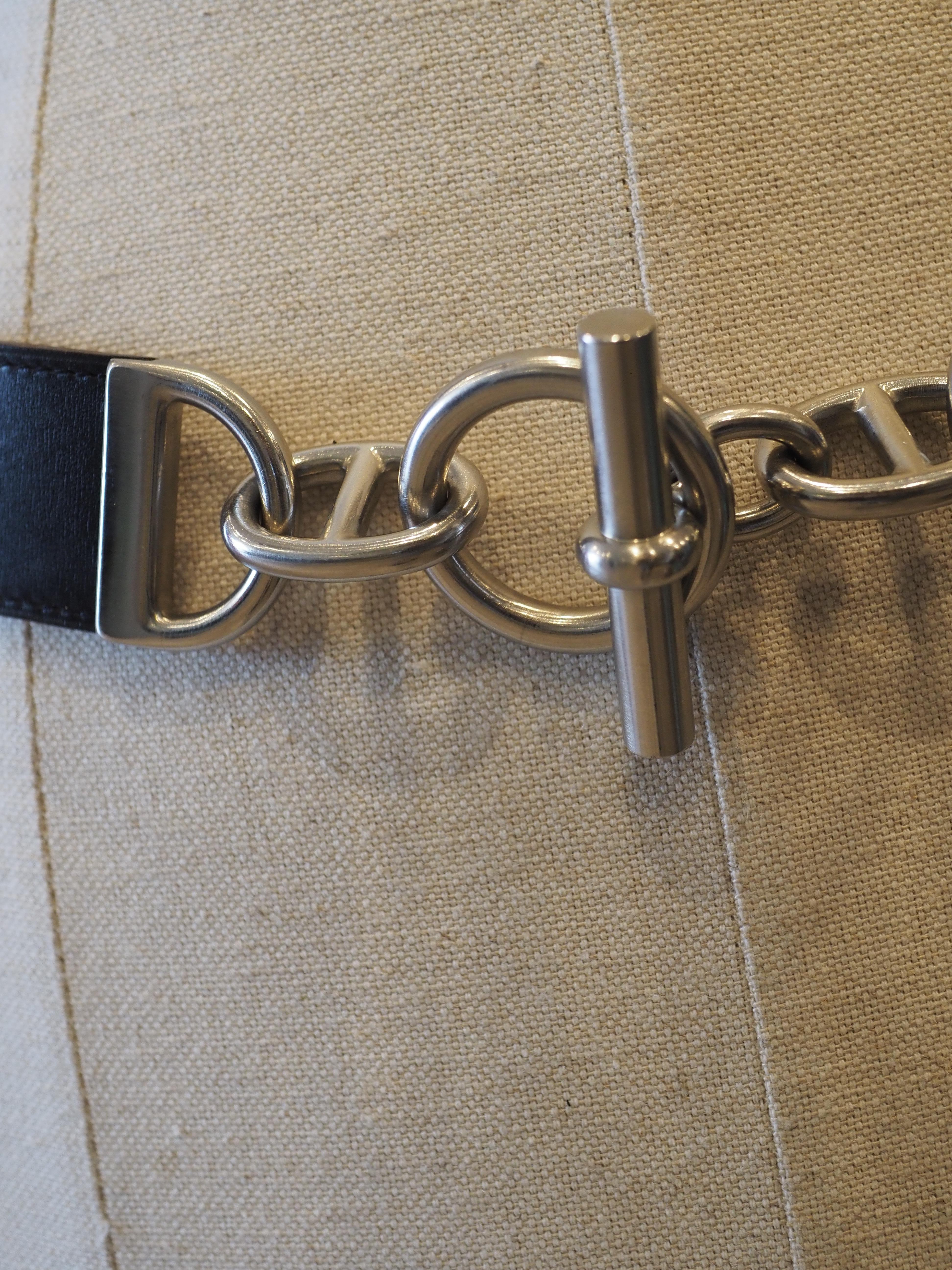Hermès black silver belt In Excellent Condition For Sale In Capri, IT