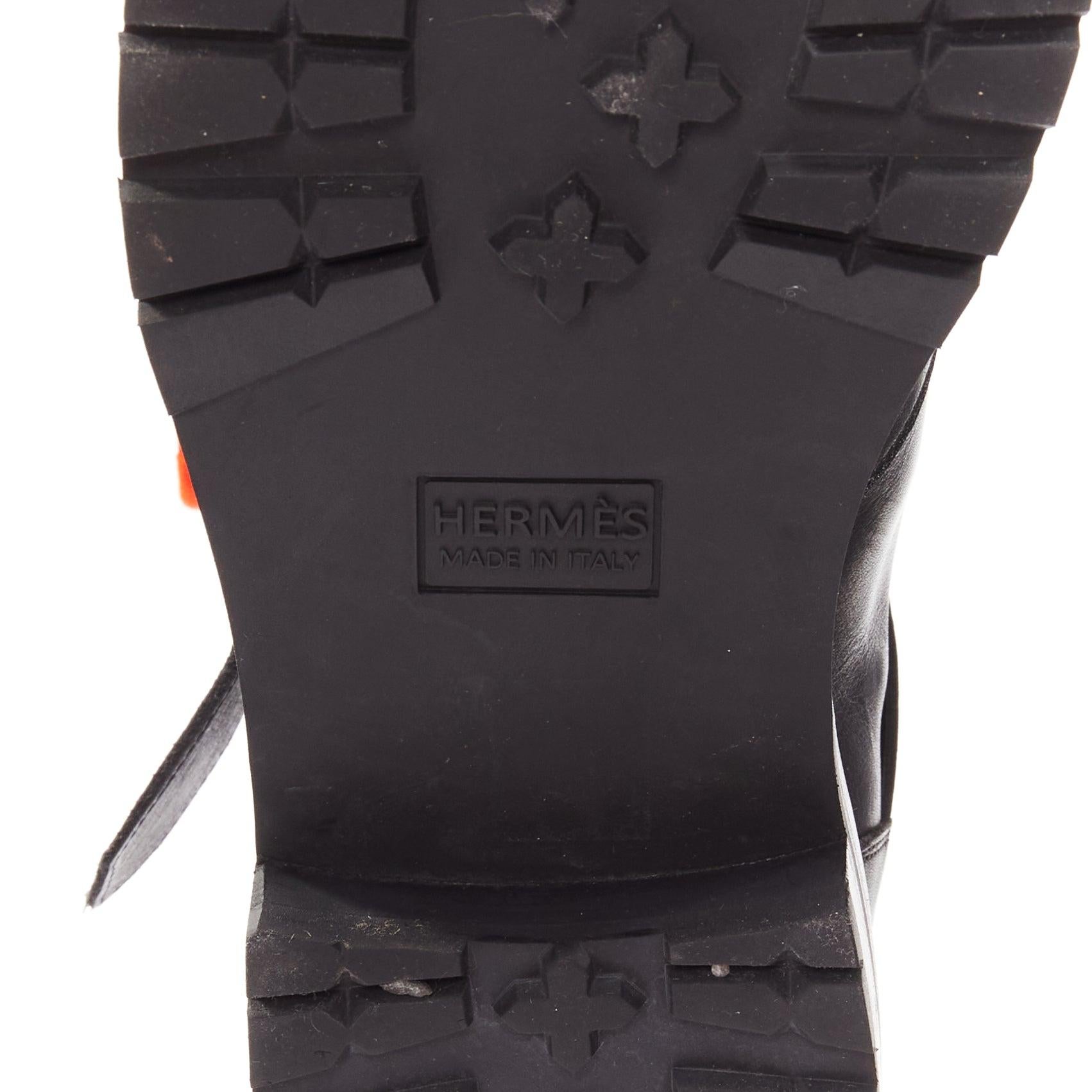 HERMES black smooth leather orange laced hiking boots EU42 5