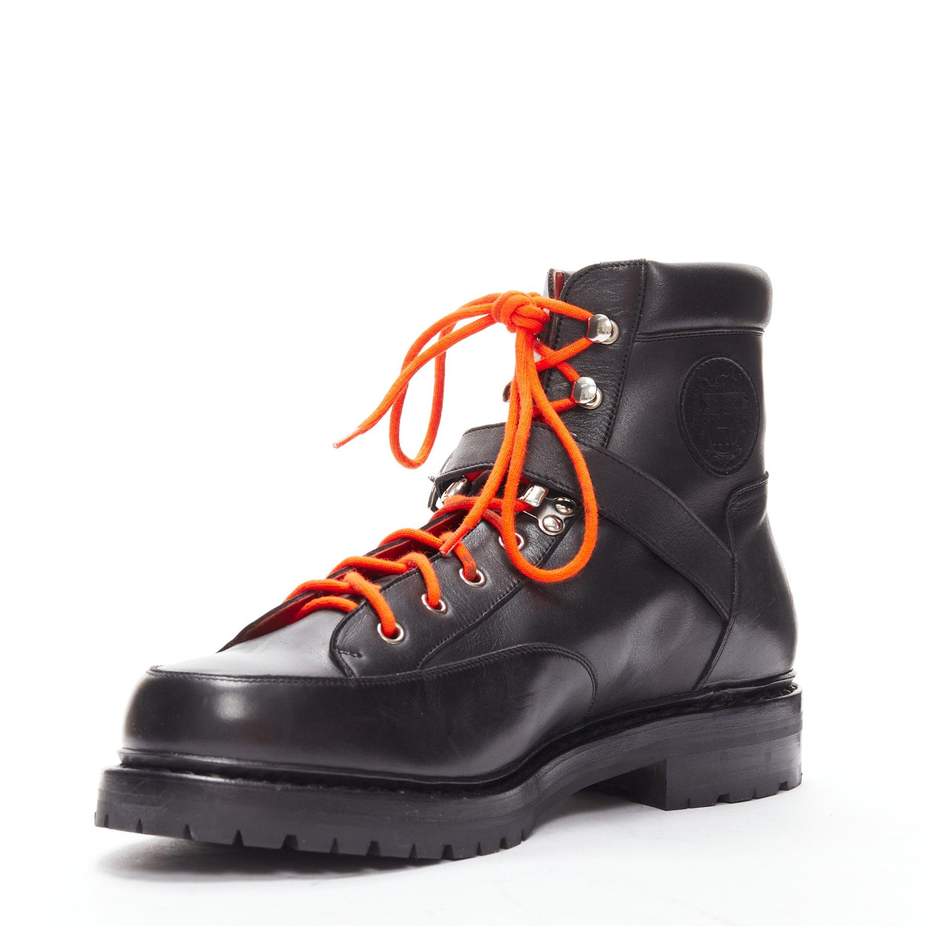 Men's HERMES black smooth leather orange laced hiking boots EU42 For Sale