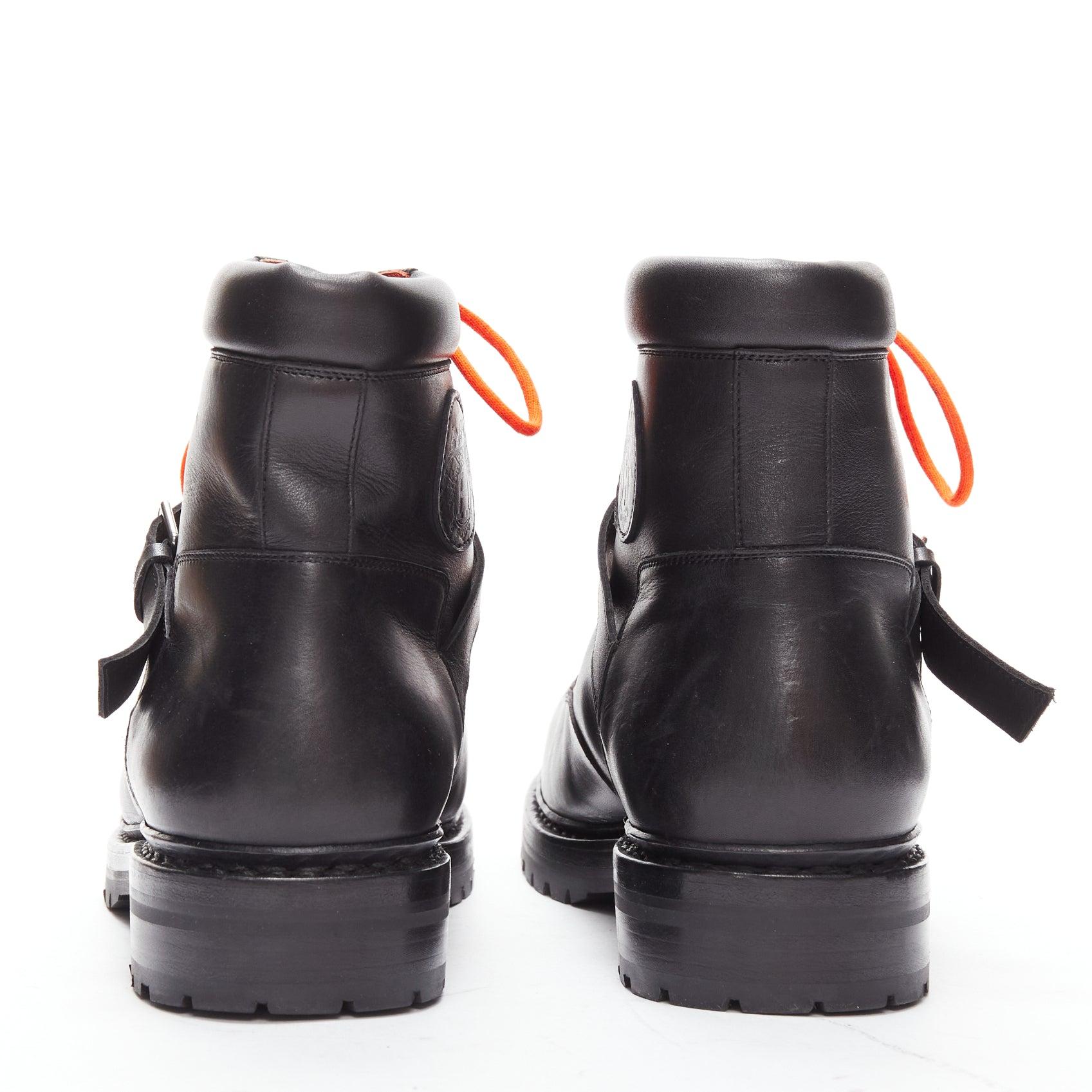 HERMES black smooth leather orange laced hiking boots EU42 For Sale 1
