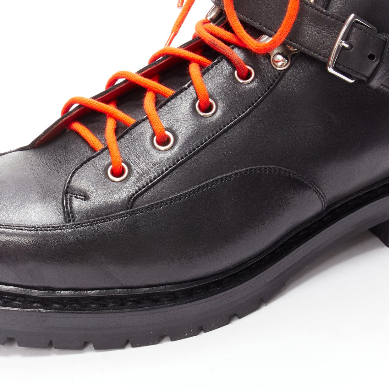 HERMES black smooth leather orange laced hiking boots EU42 For Sale 3