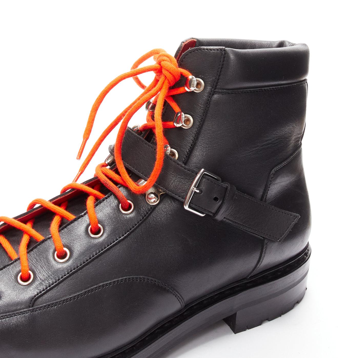 HERMES black smooth leather orange laced hiking boots EU42 For Sale 4
