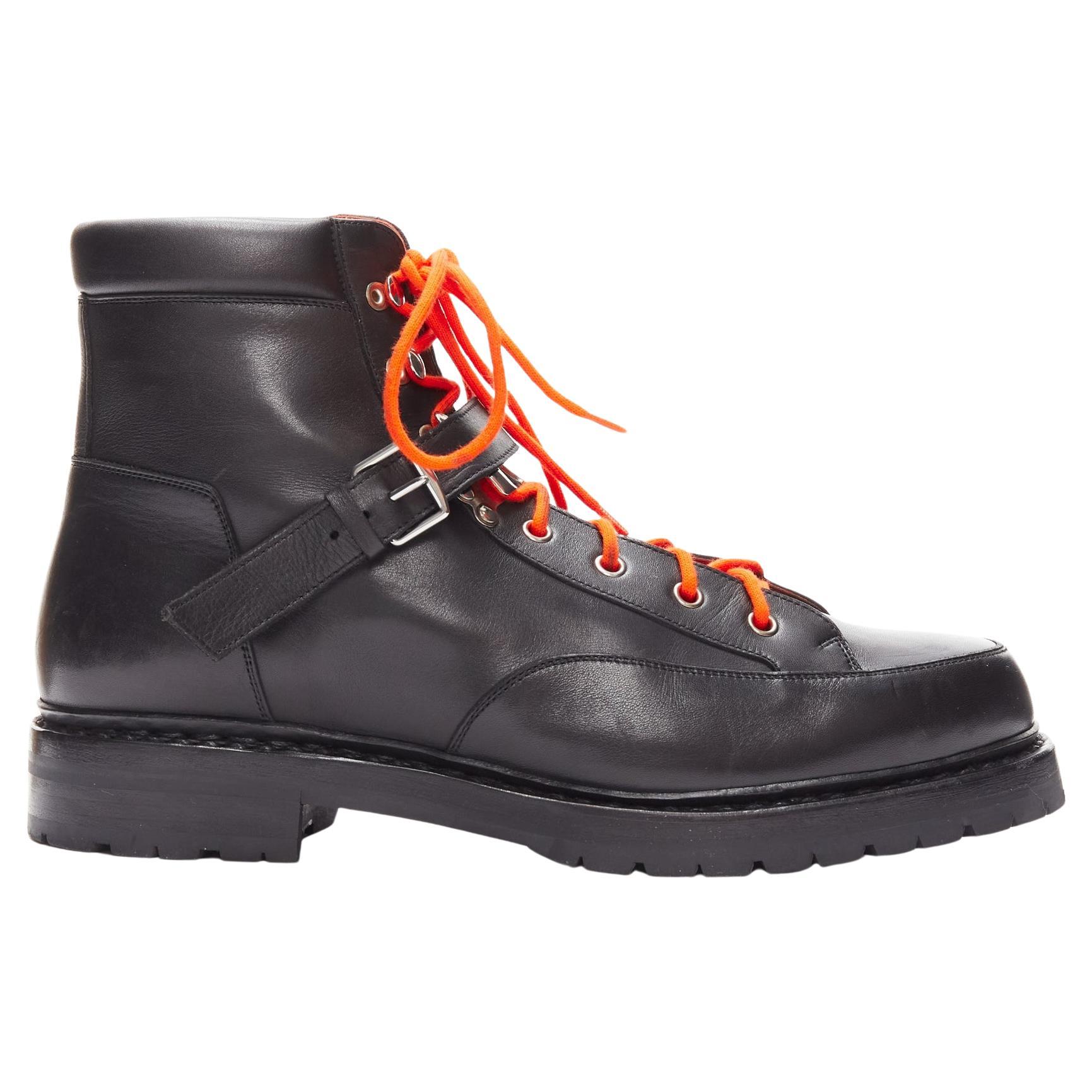HERMES black smooth leather orange laced hiking boots EU42 For Sale