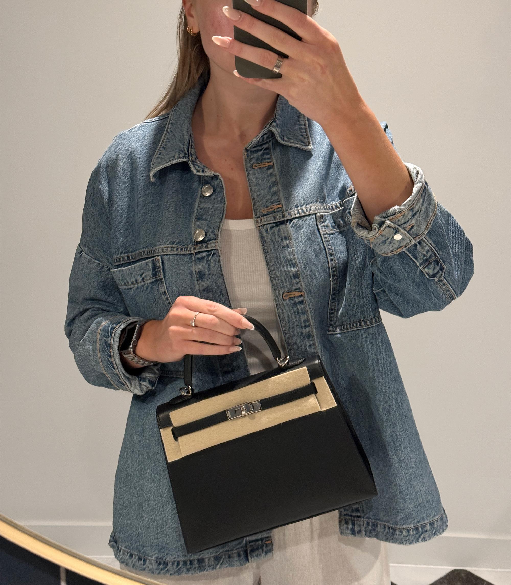 Hermès Sombrero nero in pelle Kelly 25cm Sellier in vendita 6