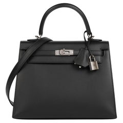 Hermès Black Sombrero Leather Kelly 25cm Sellier
