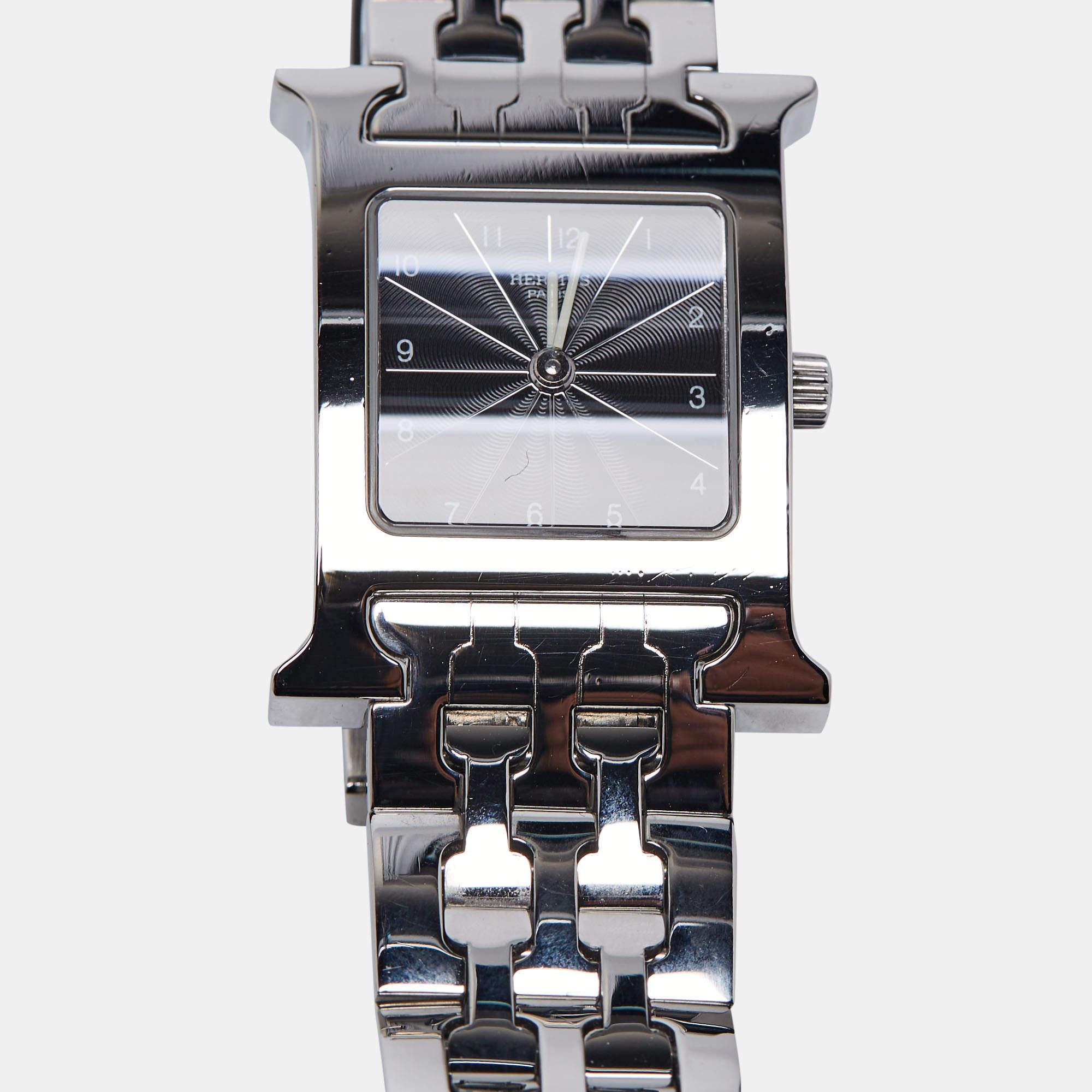 Hermes Black Stainless Steel Heure H HH1.210 Women's Wristwatch 21 mm 9
