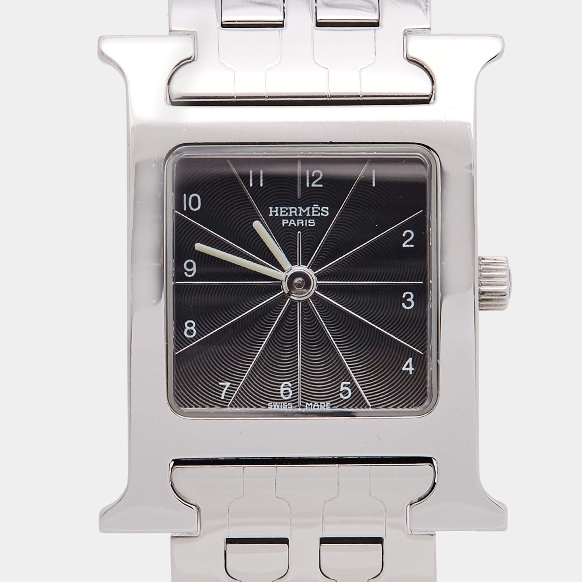 Hermes Black Stainless Steel Heure H HH1.210 Women's Wristwatch 21 mm 10