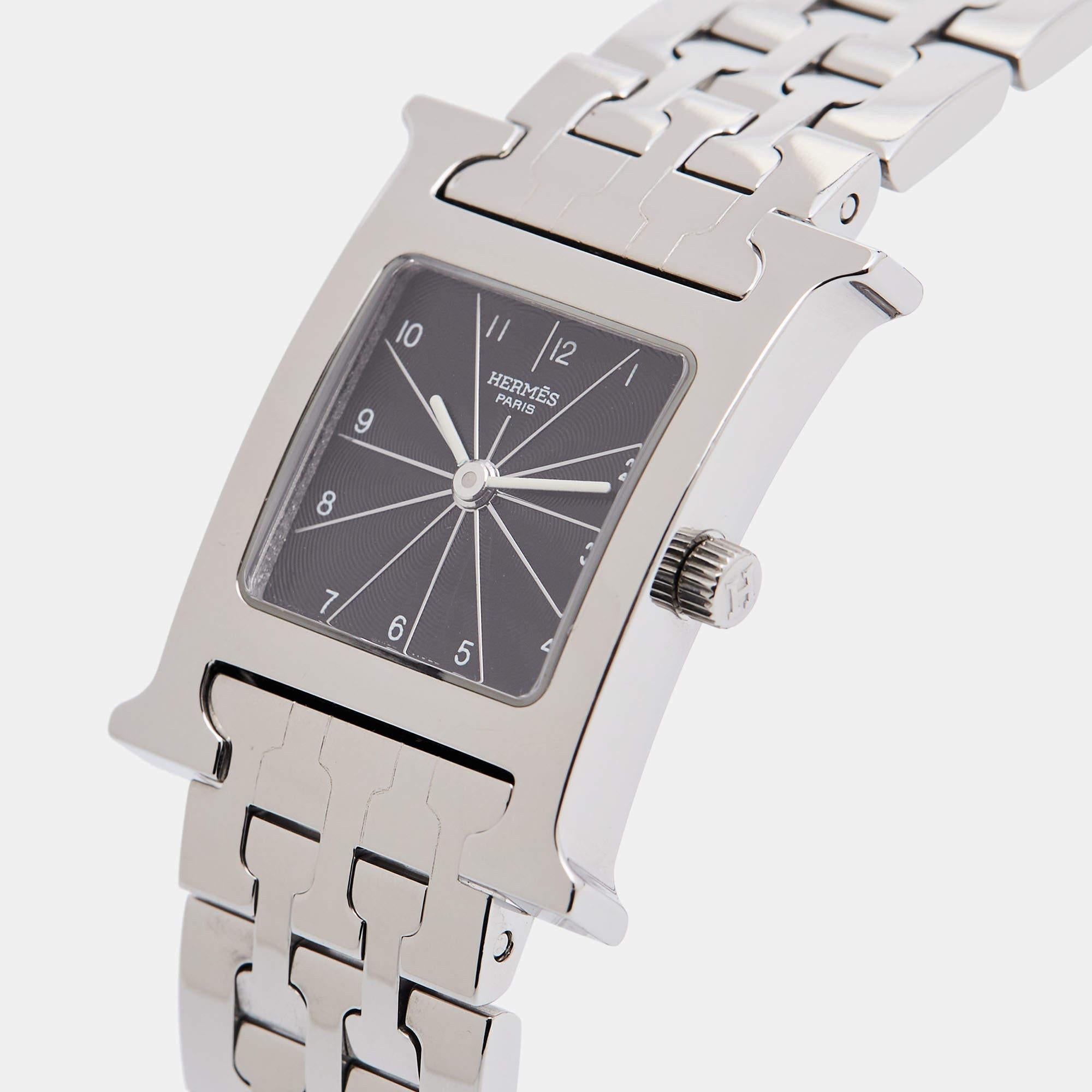 Hermes Black Stainless Steel Heure H HH1.210 Women's Wristwatch 21 mm 2