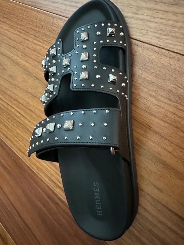 Women's Hermes Black Studs Chypre Sandals For Sale