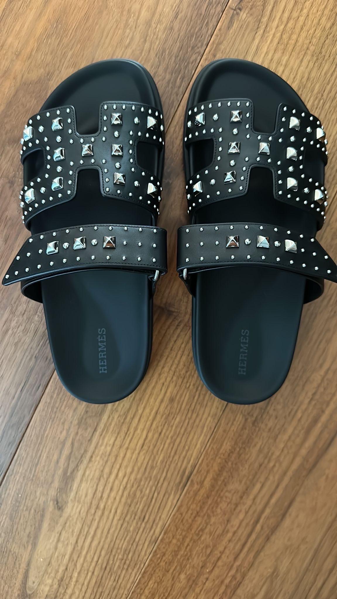 Hermes Black Studs Chypre Sandals For Sale 4