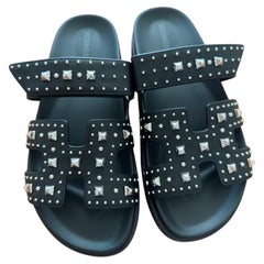 Hermes Black Studs Chypre Sandals