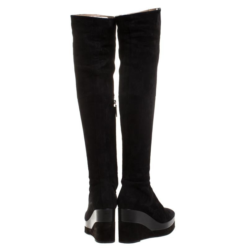 black wedge over the knee boots