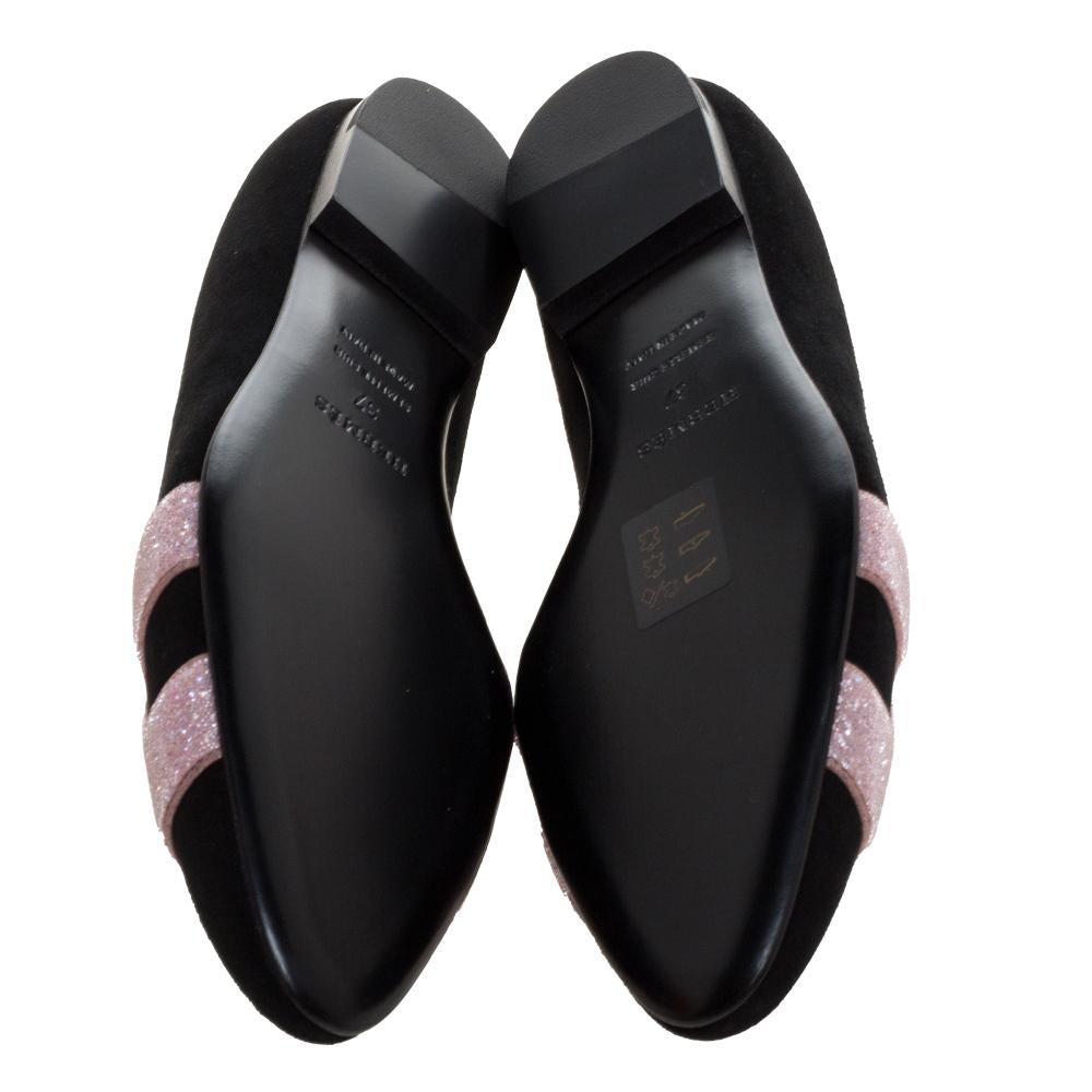 Hermes Black Suede And Pink Crystal Powder Nice Ballet Flats Size 37 1
