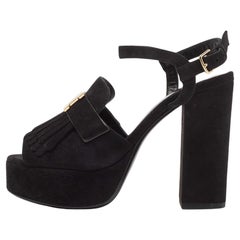 Hermes Black Suede Anjou Platform Sandals Size 37.5