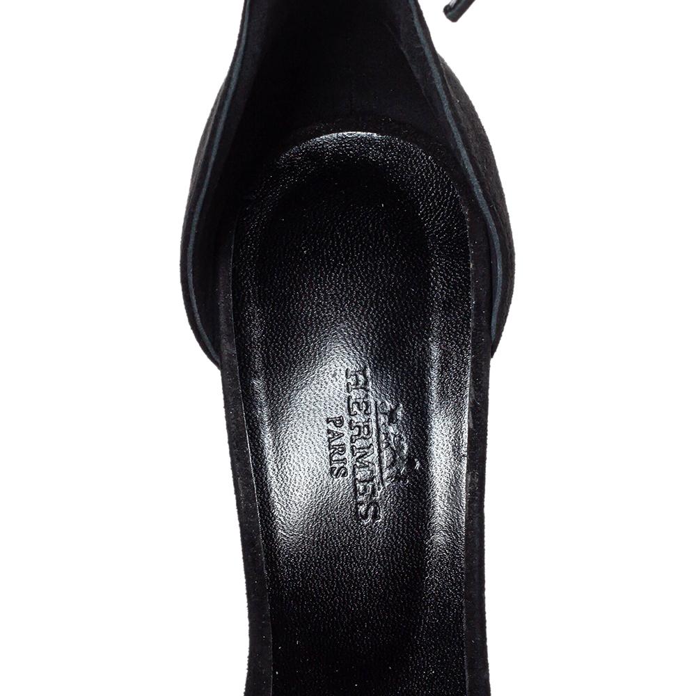 Hermes Black Suede Crystal Embellished Premiere Ankle Strap Sandals Size 38.5 In Good Condition In Dubai, Al Qouz 2