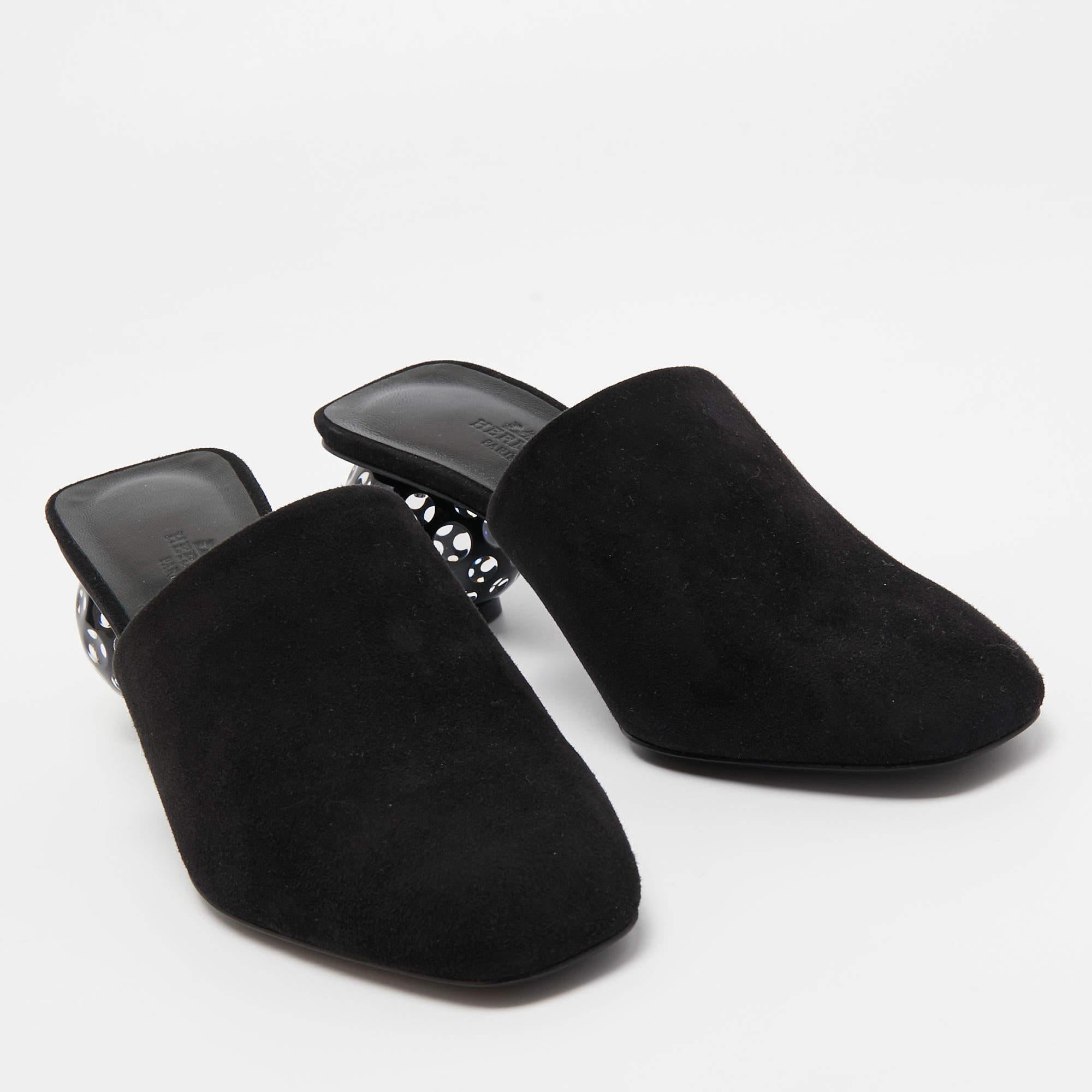 Hermes Black Suede Darcy Mules Size 36.5 3
