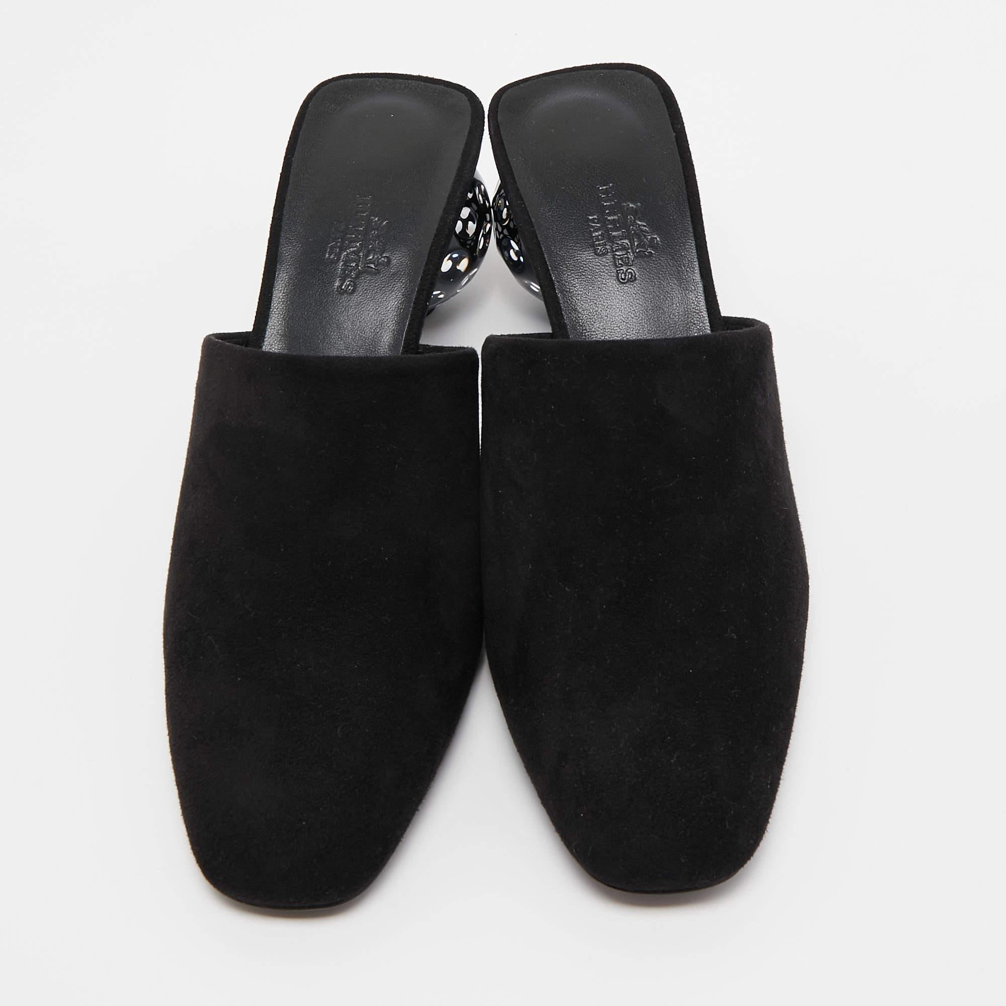 Hermes Black Suede Darcy Mules Size 36.5 4
