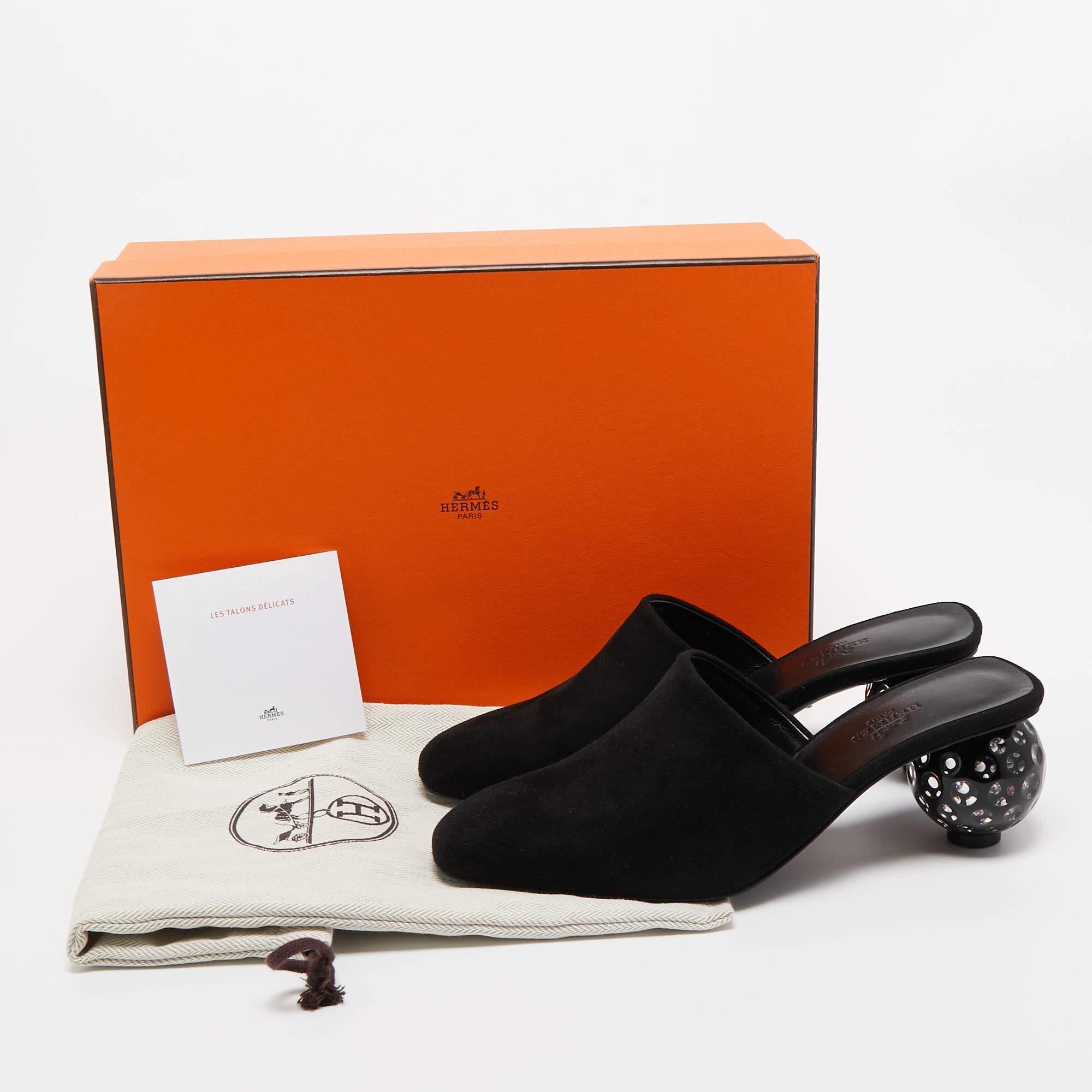 Hermes Black Suede Darcy Mules Size 36.5 5