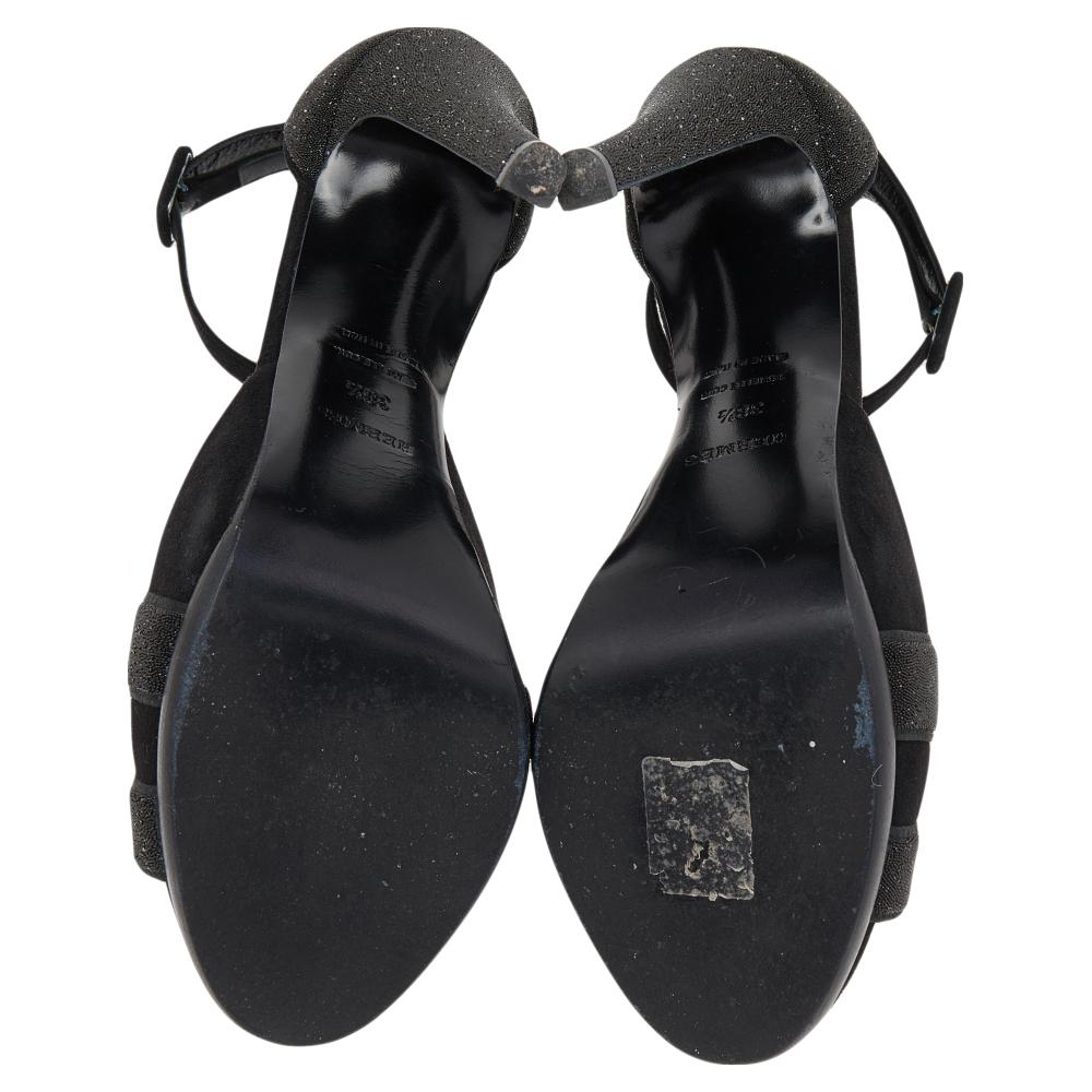 Hermes Black Suede Embellished Ankle Strap Sandals Size 38.5 In Good Condition In Dubai, Al Qouz 2