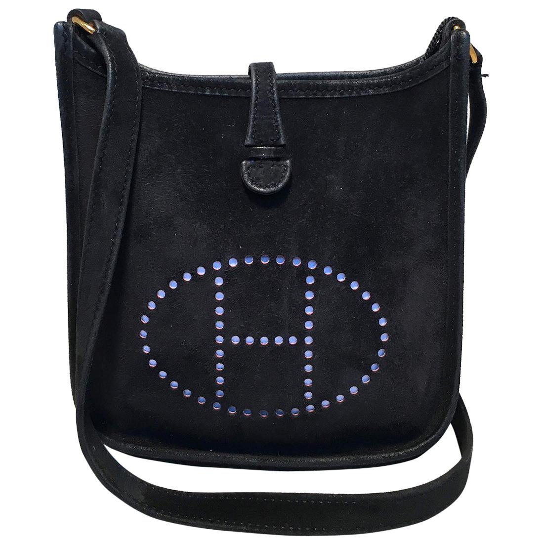 Hermes Black Suede Evelyne TPM Mini Shoulder Bag 