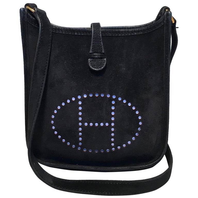 Hermes Black Suede Evelyne TPM Mini Shoulder Bag For Sale at 1stdibs
