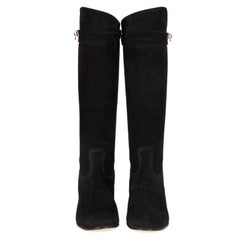 HERMES black suede HER COLLIER DE CHIEN Knee High Flat Boots Shoes 36.5