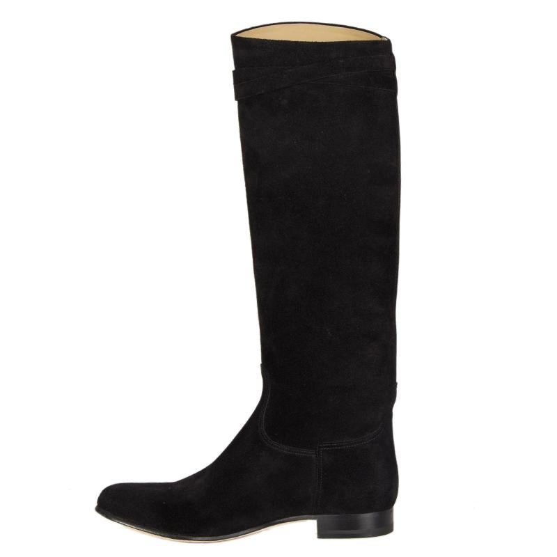 Black HERMES black suede HER COLLIER DE CHIEN Knee High Flat Boots Shoes 36.5 For Sale