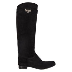 HERMES Schwarze kniehohe, flache Stiefel aus Wildleder HER COLLIER DE CHIEN Schuhe 39,5