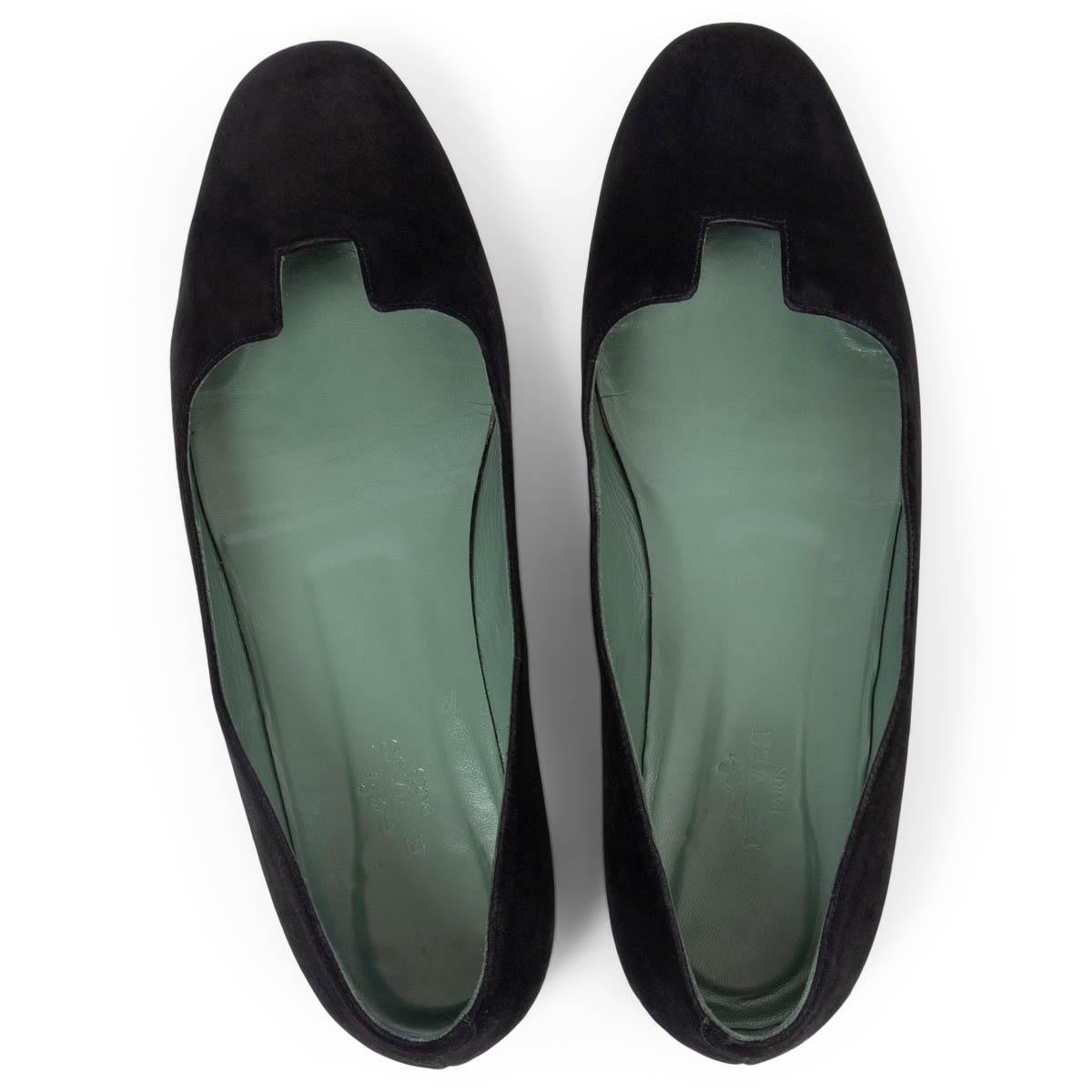 Women's HERMES black suede JOY Ballet Shoes 37 For Sale