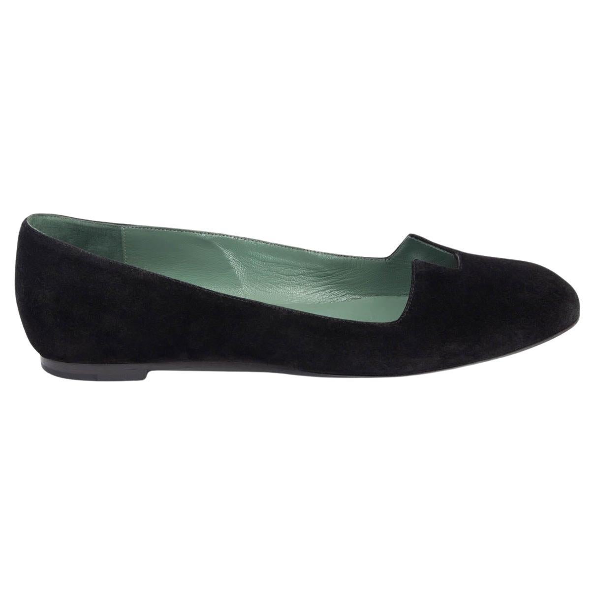 HERMES black suede JOY Ballet Shoes 37 For Sale