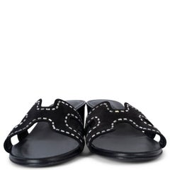 HERMES black suede OASIS CRYSTAL Sandals Shoes 38