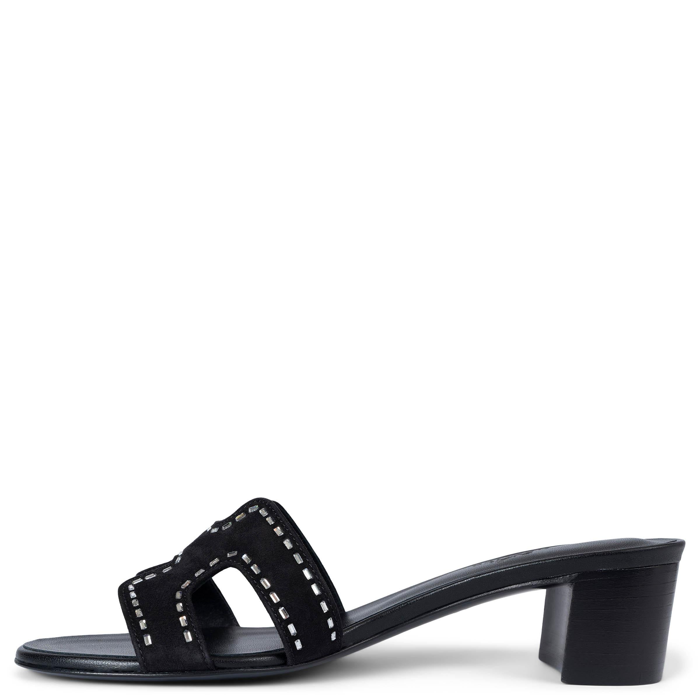 Black HERMES black suede OASIS CRYSTAL Sandals Shoes 38 For Sale