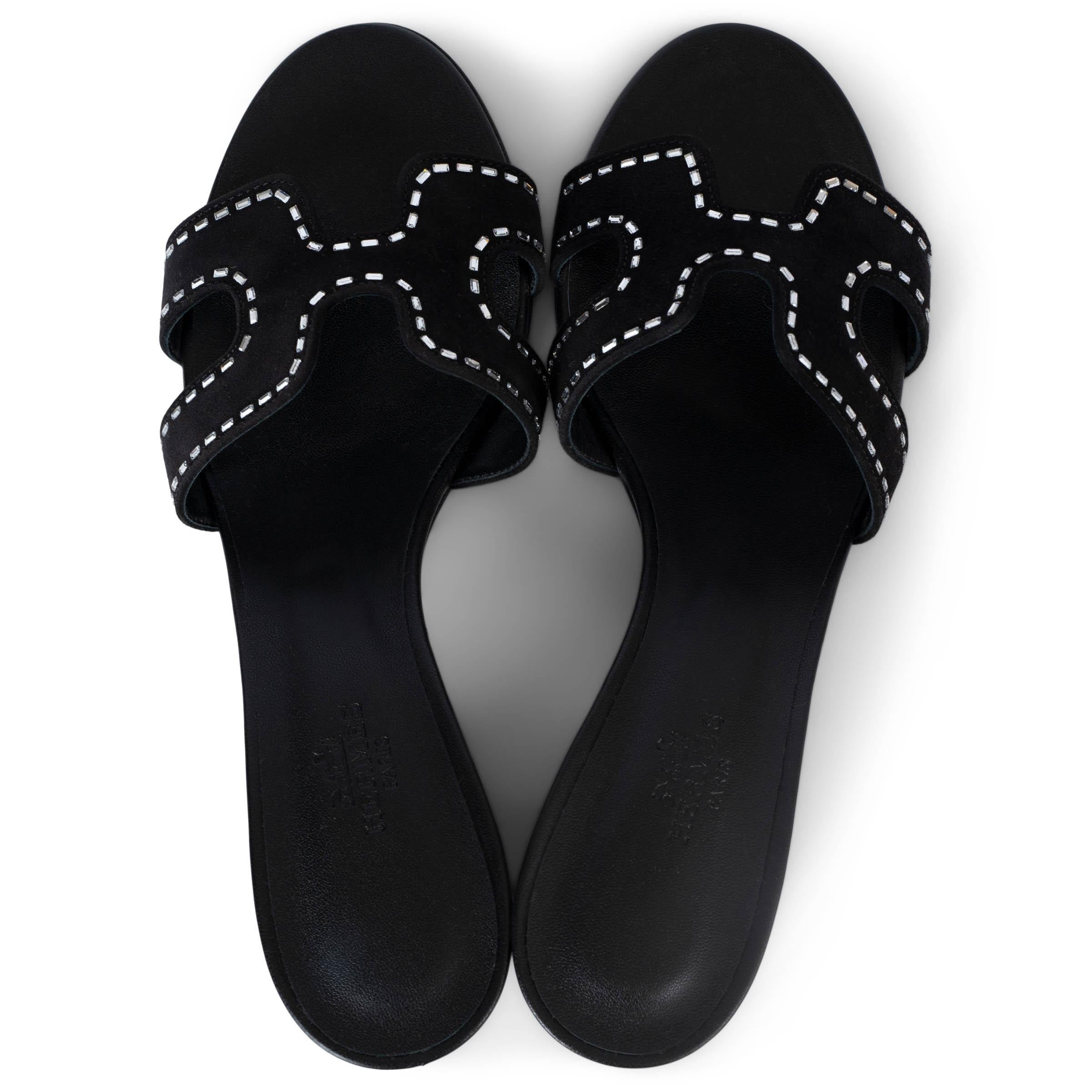 Women's HERMES black suede OASIS CRYSTAL Sandals Shoes 38 For Sale