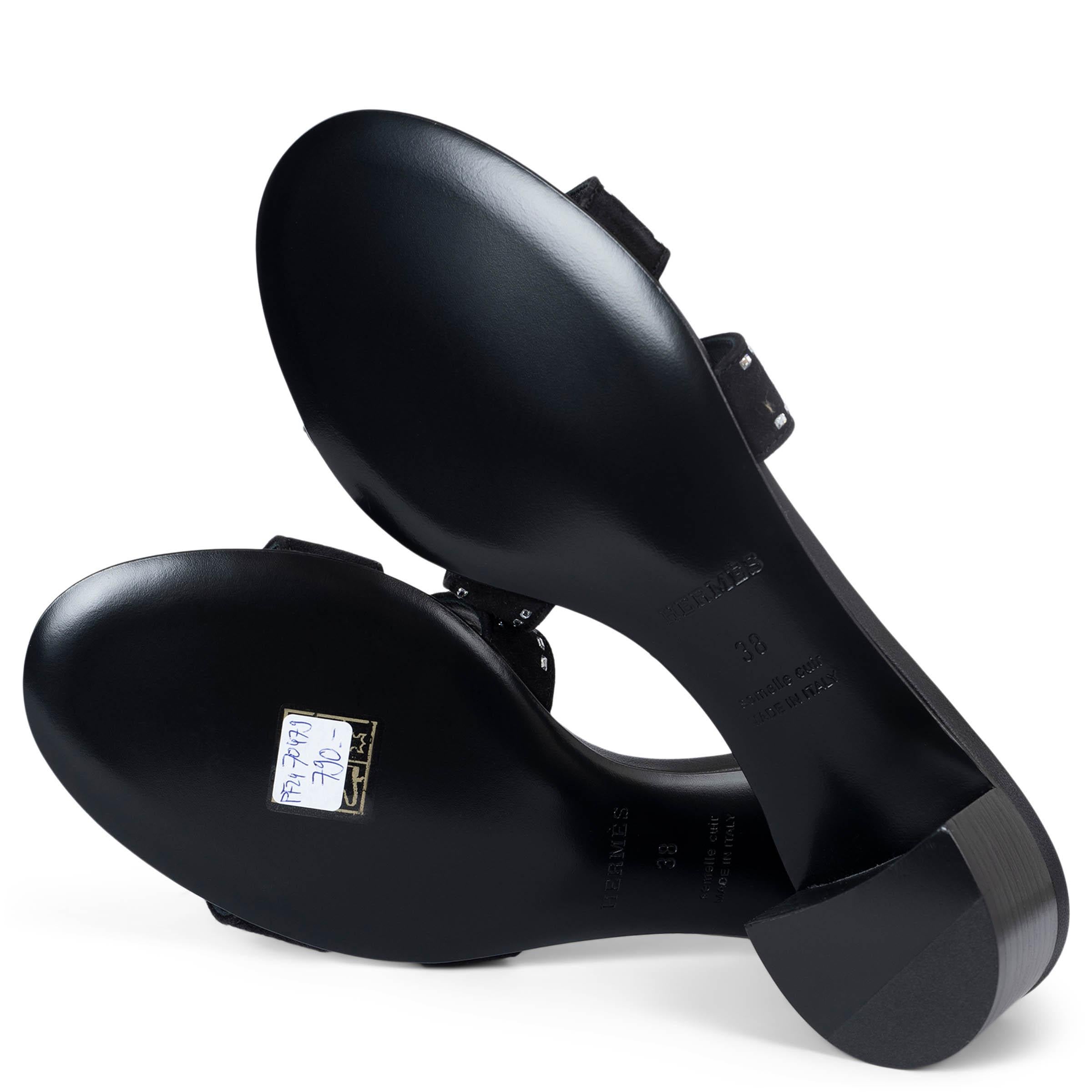 HERMES black suede OASIS CRYSTAL Sandals Shoes 38 For Sale 2