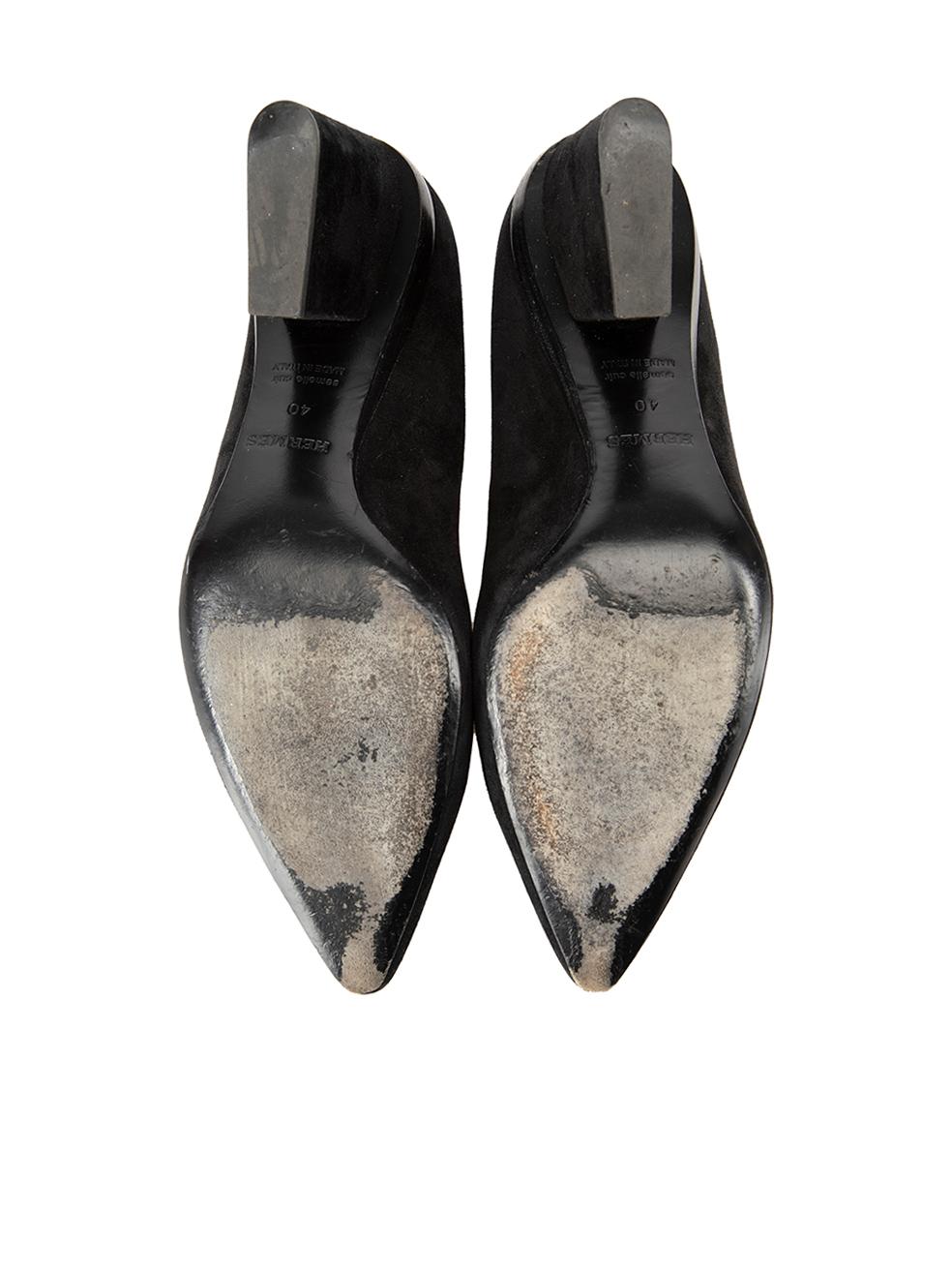 Women's Hermès Black Suede Pointed Toe Block Pumps Size IT 40
