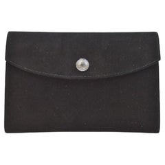 HERMES Black Suede Silver Hardware Rio Envelope Party Clutch Bag Pochette