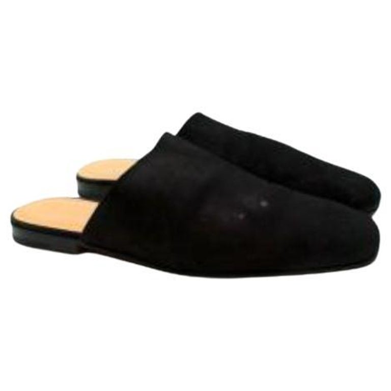 Hermes Black Suede Slippers For Sale