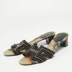 Hermes Black Suede Studded Oasis Slide Sandals Size 40