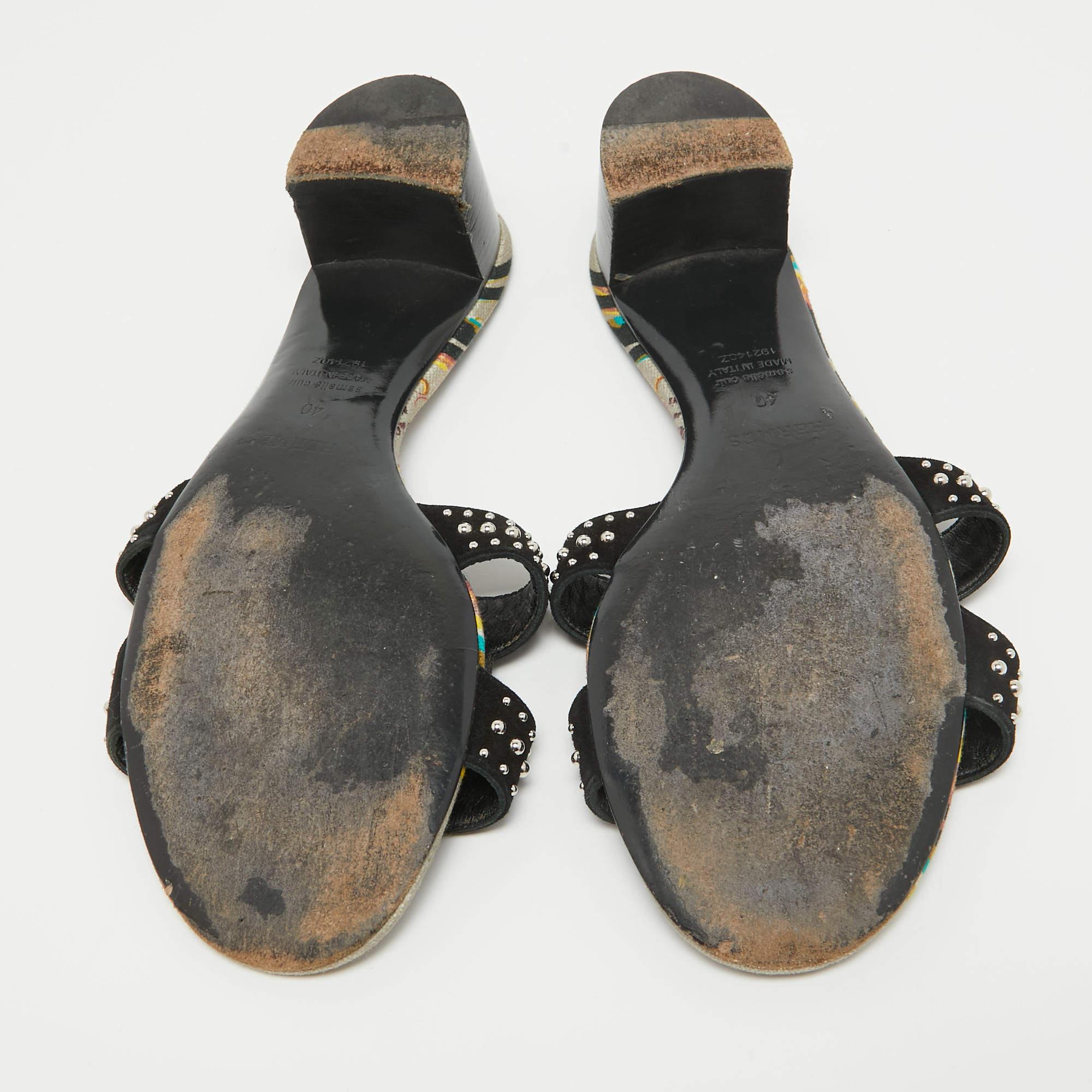 Hermes Black Suede Studded Oasis Slide Sandals Size 40 5