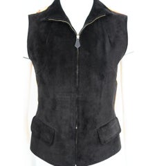 Hermès Black Suede Yellow Silk Concerto Violinist Zip Vest 40