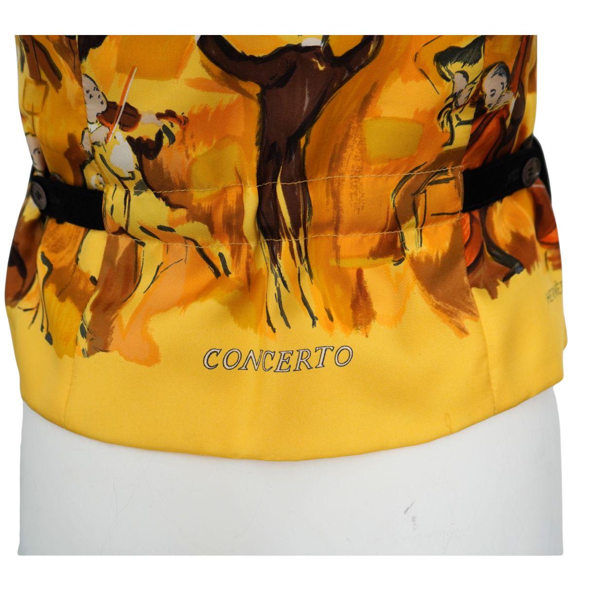 Hermès Black Suede Yellow Silk Concerto Violinist Zip Vest 40 en venta 1