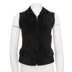 Hermès Black Suede Yellow Silk Concerto Violinist Zip Vest 40
