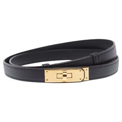 Ceinture réglable Kelly 18 Hermès en cuir noir Swift et cuir Epsom finition dorée