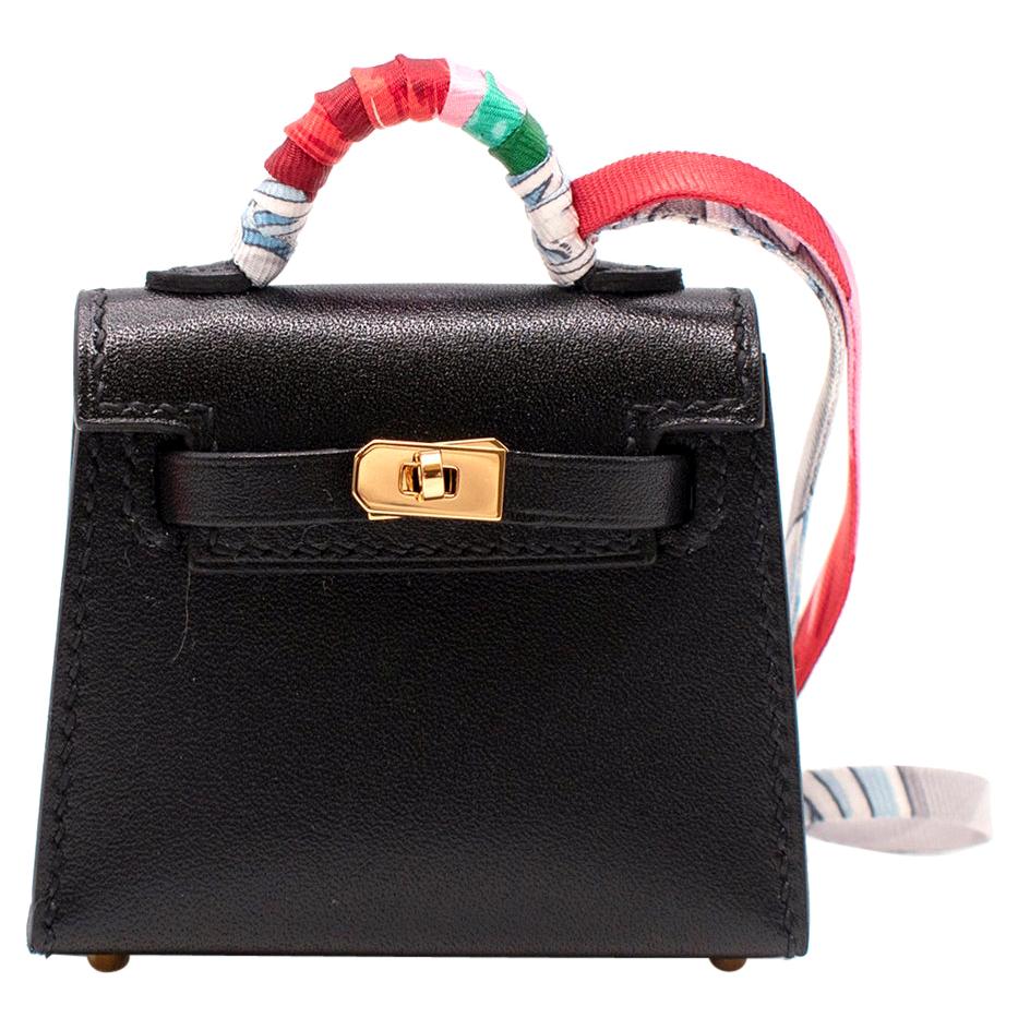 Hermes Black Swift/Chevre Leather Micro Kelly Charm GHW - Sold Out  For Sale
