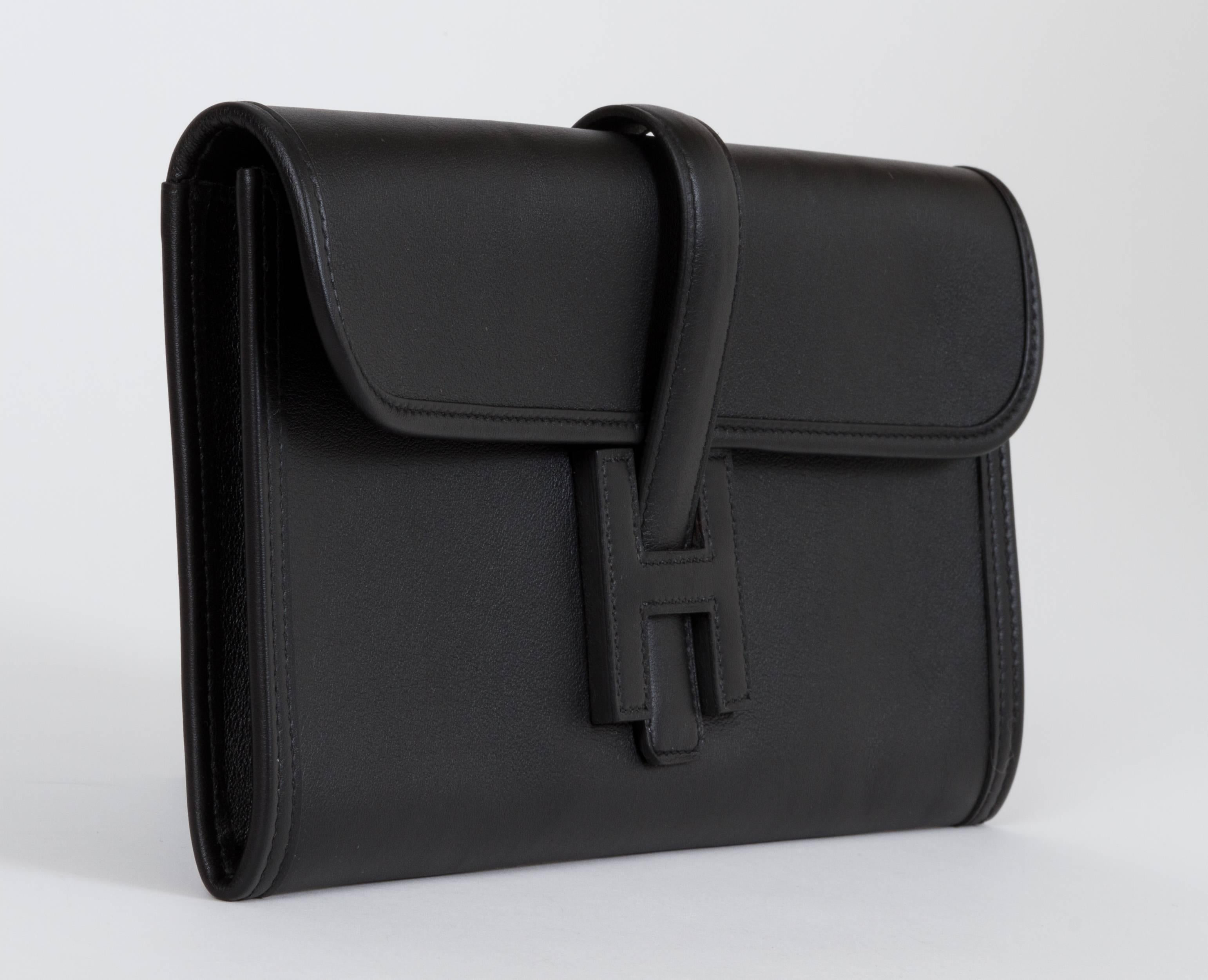 Women's or Men's Hermès Black Swift Jige Clutch New in Box