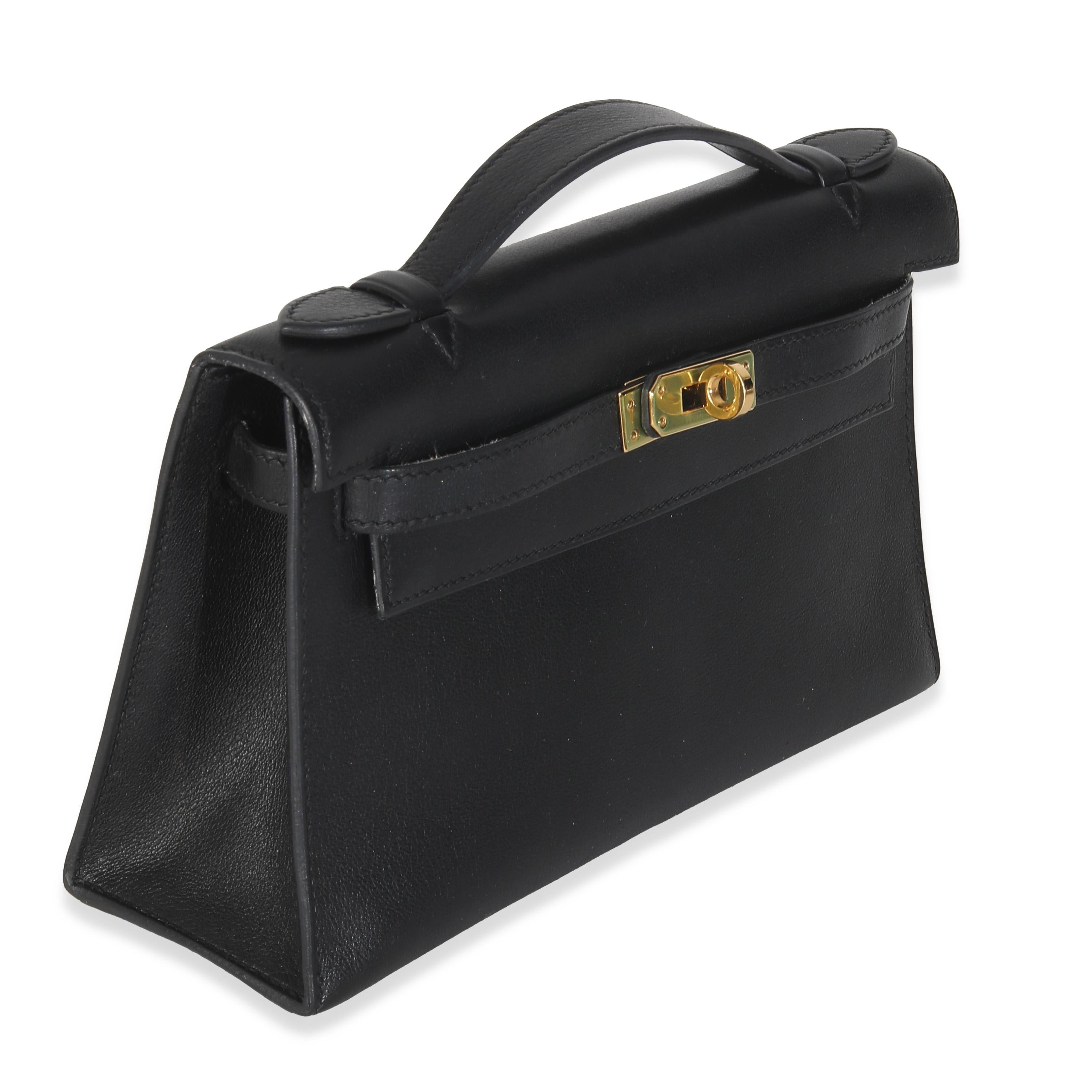 Hermès Black Swift Kelly Pochette GHW In Excellent Condition For Sale In New York, NY