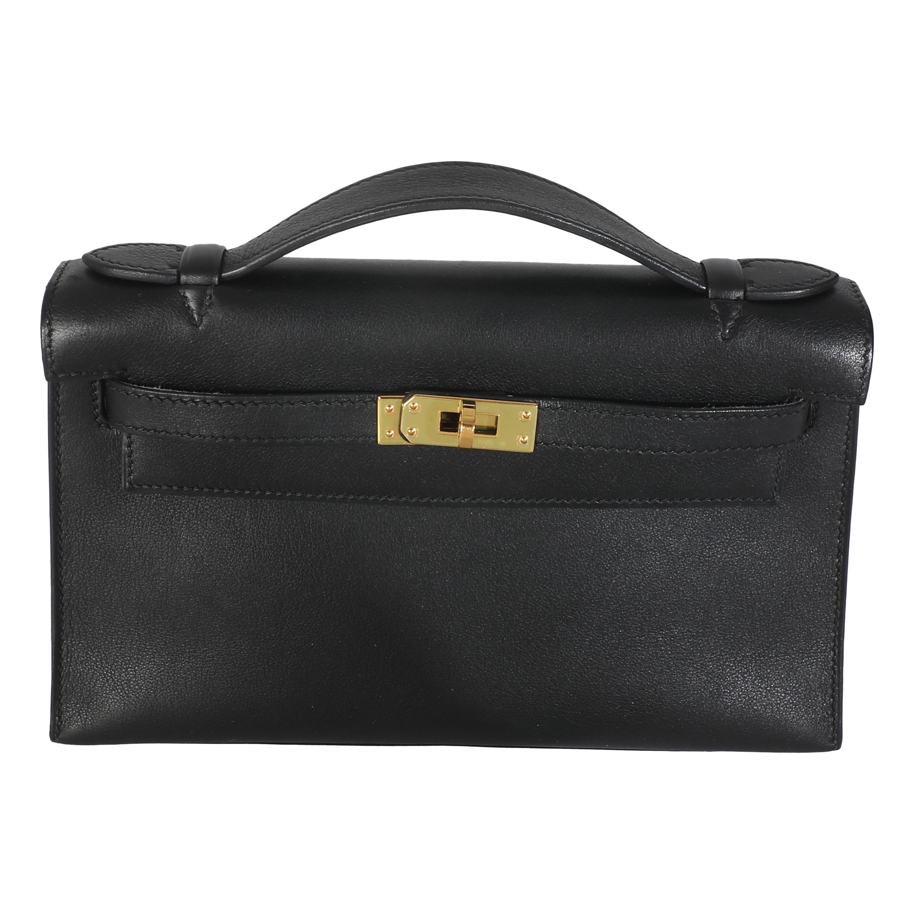 Hermès Black Swift Kelly Pochette GHW