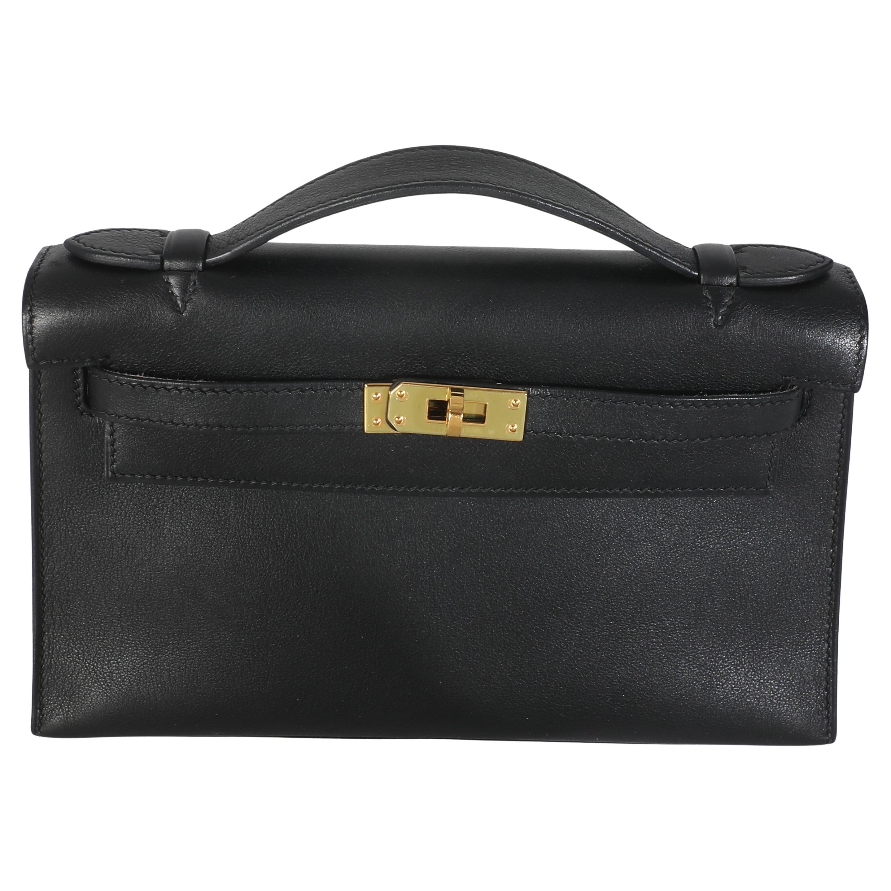 Hermès Black Swift Kelly Pochette GHW For Sale