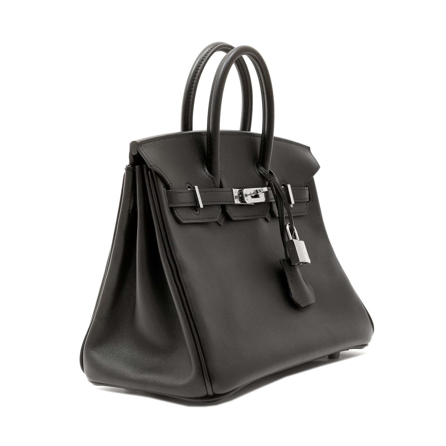 Hermès Black Swift Leather 25 cm Birkin Bag In New Condition In Palm Beach, FL
